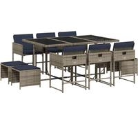 vidaXL Set de jardin à manger de 11 pièces avec coussins, gris, polyrattan