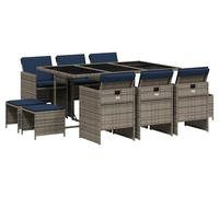 vidaXL Set de jardin à manger de 11 pièces avec coussins, gris, polyrattan