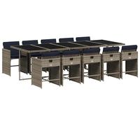 vidaXL Set de jardin à manger de 11 pièces avec coussins, gris, polyrattan