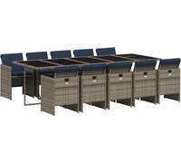 vidaXL Set de jardin à manger de 11 pièces avec coussins, gris, polyrattan