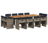 vidaXL Set de jardin à manger de 13 pièces avec coussins, gris, polyrattan