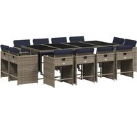 vidaXL Set de jardin à manger de 13 pièces avec coussins, gris, polyrattan