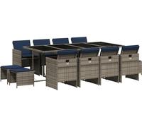 vidaXL Set de jardin à manger de 13 pièces avec coussins, gris, polyrattan