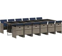 vidaXL Set de jardin à manger de 13 pièces avec coussins, gris, polyrattan