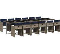 vidaXL Set de jardin à manger de 13 pièces avec coussins, gris, polyrattan