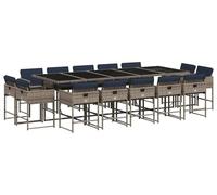 vidaXL Set de jardin à manger de 15 pièces avec coussins, gris, polyrattan