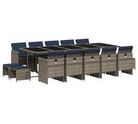 vidaXL Set de jardin à manger de 15 pièces avec coussins, gris, polyrattan