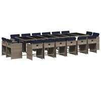 vidaXL Set de jardin à manger de 17 pièces avec coussins, gris, polyrattan