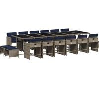 vidaXL Set de jardin à manger de 17 pièces avec coussins, gris, polyrattan