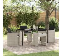 vidaXL Set de salle à manger de jardin 5 pièces avec coussins Gris clair Poly Rattan 3379994 Gris