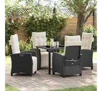 vidaXL Salon de jardin avec coussins 5 pcs noir Poly-Rattan