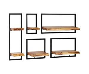 vidaXL Set d'Étagères Murales 5 pcs Bois d'Acacia Massif et Acier Rangement
