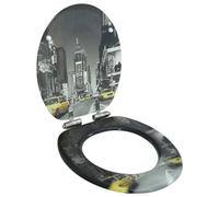 vidaXL Siège WC Couvercle à Fermeture en Douceur Siège de Toilette Cuvette Siège Lunette Abattant Salle de Bains Maison Salle d'Eau New York MDF
