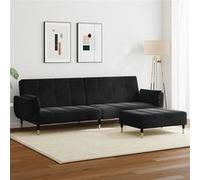 vidaXL Slaapbank 2-zits met voetenbank fluweel zwart3258154 Noir G