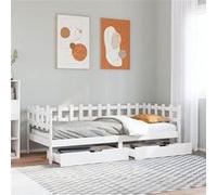 vidaXL Slaapbank met lades 90x200 cm massief grenenhout wit3302135 Blanc G
