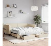 vidaXL Slaapbank met onderschuifbed en lades 100x200 cm stof crÃme3196879 Blanc G
