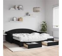 vidaXL Lit de jour avec gigogne et tiroirs noir 100x200 cm tissu