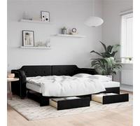 vidaXL Lit de jour avec gigogne et tiroirs noir 100x200 cm tissu
