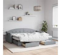 vidaXL Lit de jour avec gigogne et tiroirs gris clair 80x200 cm tissu