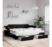 vidaXL Lit de jour avec gigogne et tiroirs noir 80x200 cm tissu