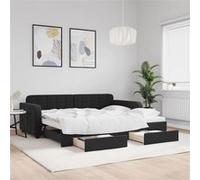 vidaXL Lit de jour avec gigogne et tiroirs sans matelas noir 90x200 cm 3196981