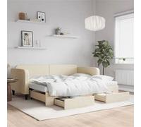 vidaXL Slaapbank met onderschuifbed en lades 90x200 cm stof crÃmekleur3196874 Blanc G