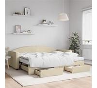 vidaXL Slaapbank met onderschuifbed en lades 90x200 cm stof crÃmekleur3197246 Blanc G