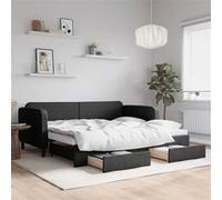 vidaXL Lit de jour avec gigogne et tiroirs sans matelas noir 90x200 cm
