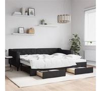 vidaXL Lit de Jour Avec Tiroirs, Canapé-lit Avec Rangement, Meuble de Chambre à Coucher Salon, Moderne, Noir 90x200 cm Tissu