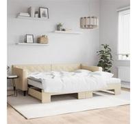vidaXL Slaapbank met onderschuifbed en matrassen 90x200 cm stof crÃme3197448 Blanc G