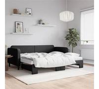 vidaXL Slaapbank met onderschuifbed en matrassen 90x200 cm stof zwart3196836 Noir G