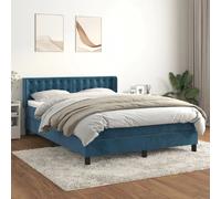 vidaXL Lit à sommier tapissier et matelas Bleu foncé 140x190cm Velours