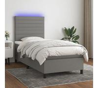 vidaXL Sommier tapissier avec matelas et LED Gris foncé 90x190cm Tissu