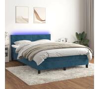 VIDAXL Sommier à lattes avec matelas LED - Bleu foncé Velours