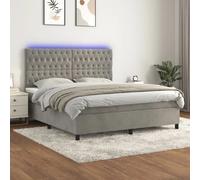 vidaXL Sommier tapissier matelas et LED Gris clair 180x200 cm Velours