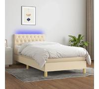vidaXL Sommier à lattes de lit avec matelas LED Crème 90x190 cm Tissu
