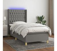vidaXL Sommier tapissier avec matelas et LED Gris foncé 80x200cm Tissu