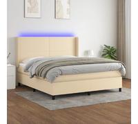 vidaXL Boxspring met matras en LED stof crÃmekleurig 180x200 cm3138178 Blanc G