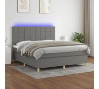 vidaXL Sommier tapissier et matelas et LED Gris foncé 160x200 cm Tissu