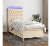 vidaXL Sommier tapissier avec matelas et LED Crème 90x190 cm Tissu