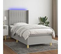 vidaXL Sommier tapissier avec matelas et LED Gris clair 90x190cm Tissu