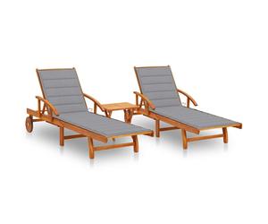 vidaXL Sonnenliegen 2 Stk. mit Tisch und Auflagen Massivholz Akazie