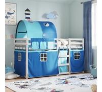 vidaXL Stapelbed met gordijnen 80x200 cm massief grenenhout blauw3283992 Bleu G