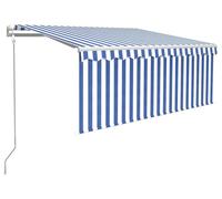 vidaXL Store automatique avec rouleau et capteur de vent LED 3,5 x 2,5 m bleu blanc