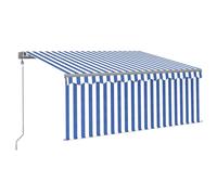 vidaXL Store automatique avec rouleau et capteur de vent LED 3,5 x 2,5 m bleu blanc