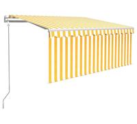 vidaXL Store automatique avec rouleau LED Capteur de vent 3,5 x 2,5 m Jaune Blanc