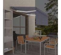 vidaXL Store automatique avec store LED Capteur de vent 3x2,5m Bleu Blanc
