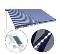 vidaXL Store avec capteur de vent & LED 500x300cm bleu et blanc