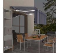 vidaXL Store automatique avec rouleau et capteur de vent LED 3,5 x 2,5 m bleu blanc