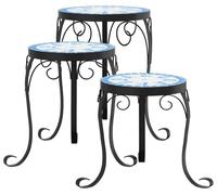 vidaXL Support pour plantes 3 pcs. Bleu et blanc Céramique
